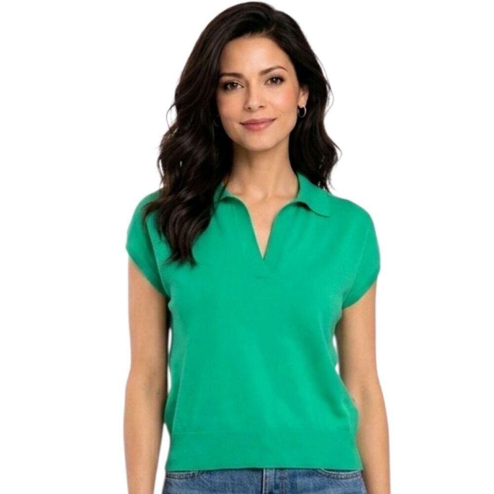 DKNY Kelly Green Collared Sleeveless Sweater Size M
